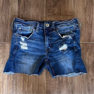 American Eagle Super Stretch Denim Cut Off Shorts Sz 4 Distressed Mid Rise